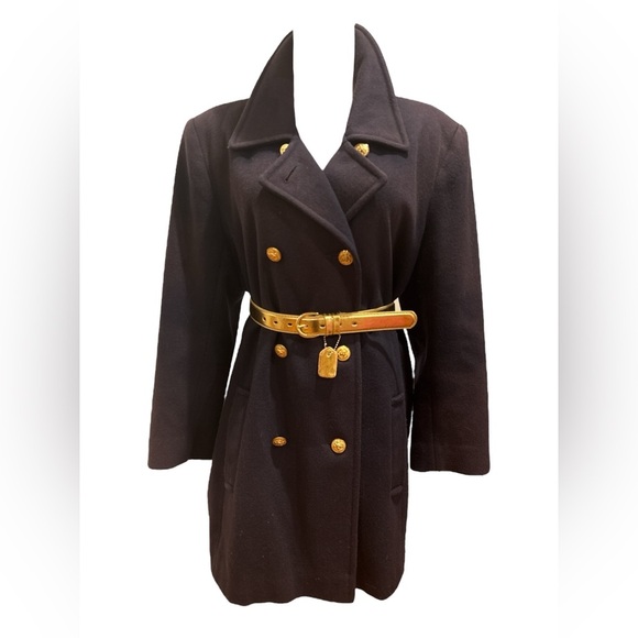 60s GRUNGE PREPPYPUNK DISTRESSED WOOL NAVY PEA COAT W BRASS CREST BUTTONS SZ XL - Picture 1 of 13